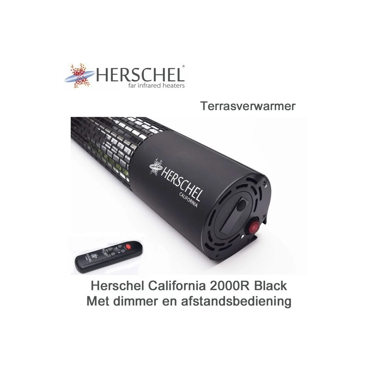 Herschel California 2000R terrasverwarmer zwart met dimmer en afstandsbediening 2000 Watt|Luchtreinigeronline