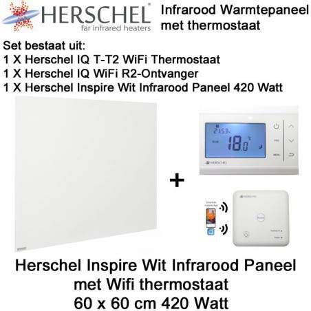 Herschel Inspire wit infrarood paneel met thermostaat, 420 Watt, 60 x 60 cm