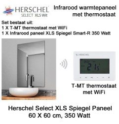 Herschel Select XLS spiegel infrarood paneel met WiFi thermostaat, 350 Watt, 60 x 60 cm