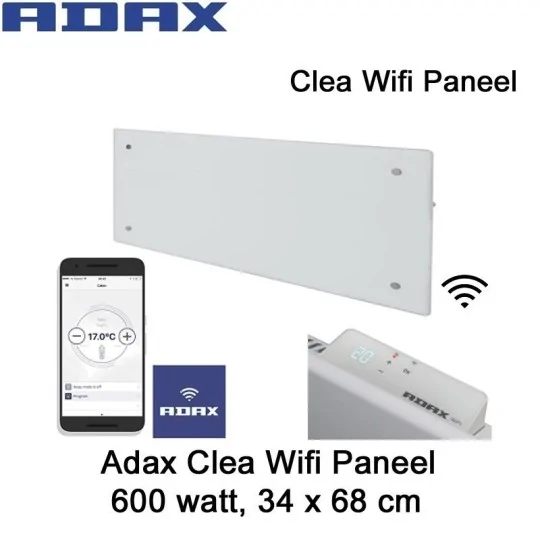 Adax Clea Wifi Glazen Paneel 600 watt 34 x 68 cm wit Ecodesign Adax Clea Wifi Glazen Paneel 600 watt 34 x 68 cm wit Ecodesign