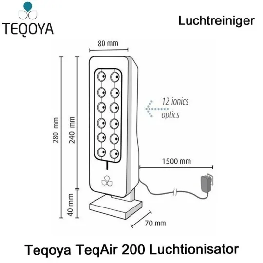 Teqoya TeqAir 200 Luchtionisator Blauw Grijs|Luchtreinigeronline