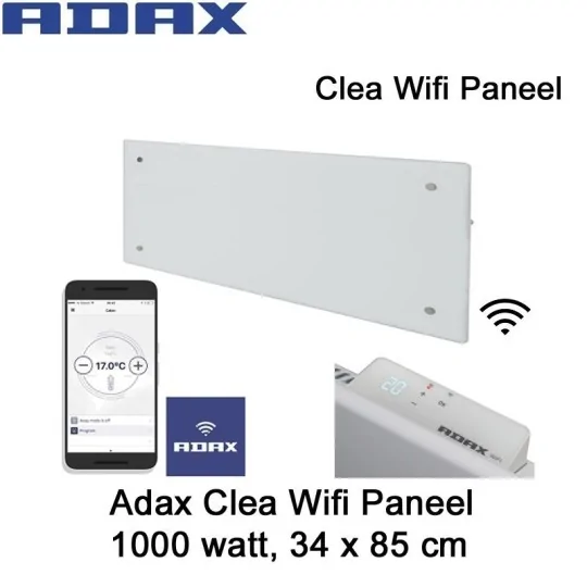 Adax Clea Wifi Glazen Paneel 1000 watt 34 x 85 cm wit Ecodesign