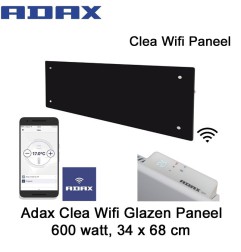Adax Clea Wifi Glazen Paneel 600 watt 34 x 67,6 cm zwart Ecodesign