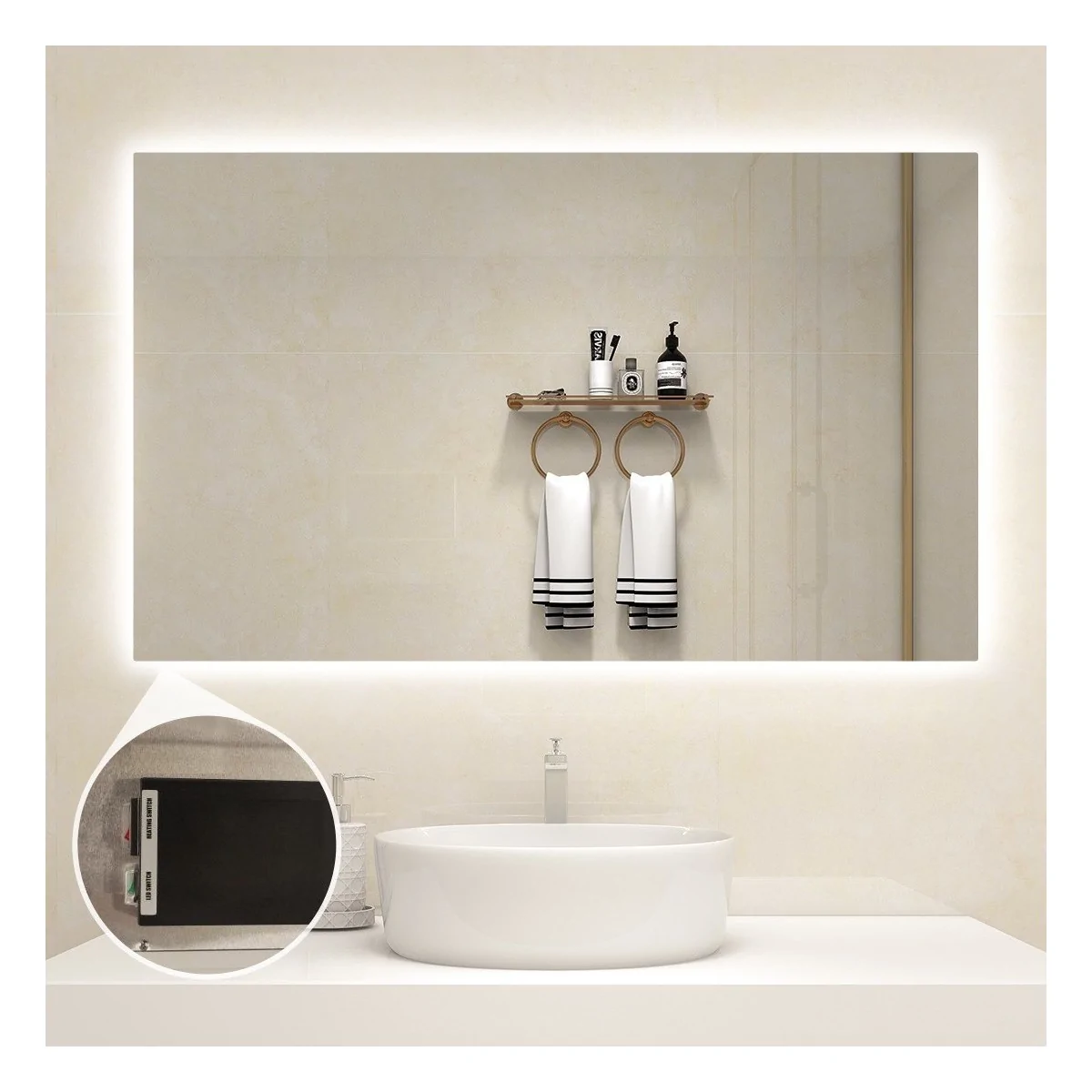 QH Spiegel infraroodverwarming met LED verlichting 60 x 80 cm 450 Watt|Luchtreinigeronline