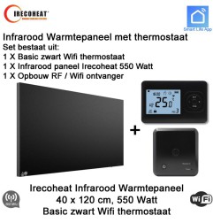 Irecoheat Eco 550 Watt zwart infraroodpaneel met Basic zwart wifi thermostaat