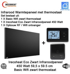 Irecoheat Eco 450 Watt zwart infraroodpaneel met Basic zwart wifi thermostaat | Luchtreinigeronline
