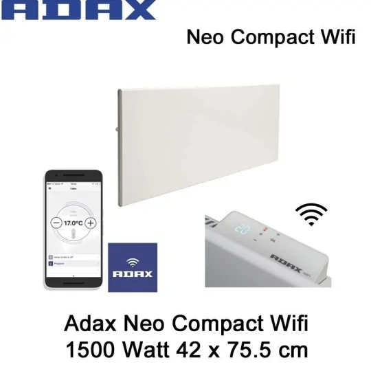 Adax Neo Compact Wifi Convector Verwarming 1500 Watt, 75,5 x 42 cm Ecodesign