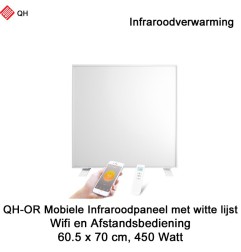 QH-OR Mobiel Infrarood paneel 450W met witte lijst, 60,5 x 70 cm