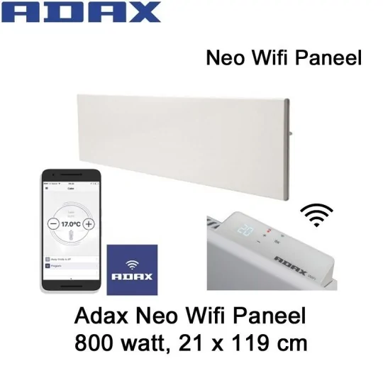 Adax Neo Wifi L08 Paneel 800 Watt, 21 x 119 cm Ecodesign|Luchtreinigeronline