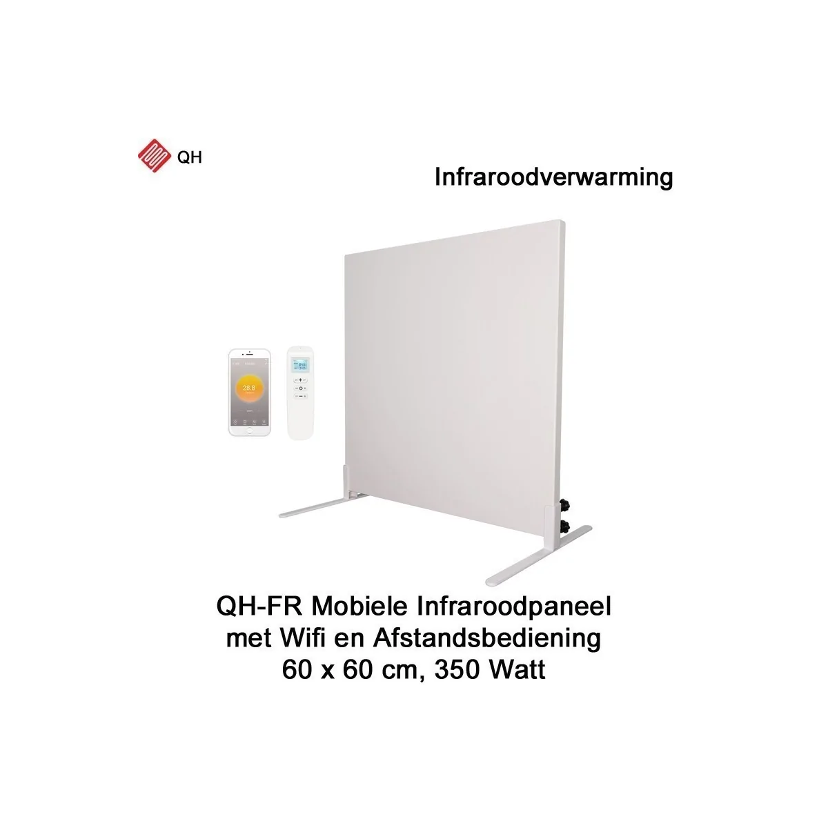 QH-FR Mobiel Infrarood paneel 350W met Wifi en afstandsbediening, 60 x 60 cm|Luchtreinigeronline