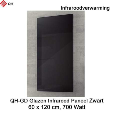 QH-GD glazen infraroodpaneel zwart 700 Watt, 60 x 120 cm