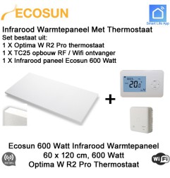 Ecosun Infrarood Paneel 600 Watt 120 x 60 cm, Optima W R2 Pro thermostaat met opbouw ontvanger