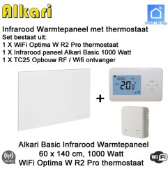 Alkari Basic infrarood paneel 1000 Watt met Optima W R2 Pro thermostaat