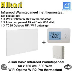 Alkari Basic infrarood paneel 800 Watt met Optima W R2 Pro thermostaat