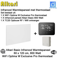 Alkari Basic infrarood paneel 800 Watt, 60 x 120 cm, Optima W Exclusive Pro thermostaat met opbouw ontvanger | Luchtreinigeronline