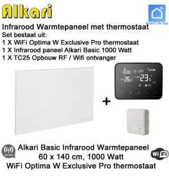 Alkari Basic infrarood paneel 1000 Watt, 60 x 140 cm, Optima W Exclusive Pro thermostaat met opbouw ontvanger | Luchtreinigeronline