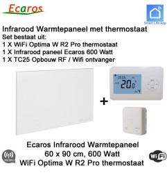 Ecaros Infrarood paneel 600 Watt, 60 x 90 cm, Optima W R2 Pro thermostaat met opbouw ontvanger