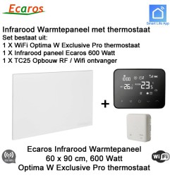 Ecaros Infrarood paneel 600 Watt, 60 x 90 cm, Optima W Exclusive Pro thermostaat met opbouw ontvanger | Luchtreinigeronline