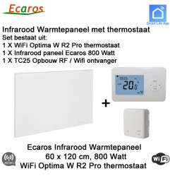 Ecaros Infrarood paneel 800 Watt, 60 x 120 cm, Optima W R2 Pro thermostaat met opbouw ontvanger