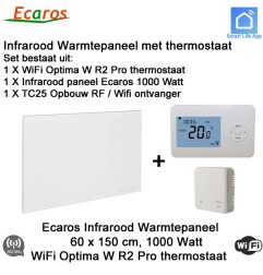 Ecaros Infrarood paneel 1000 Watt, 60 x 150 cm, Optima W R2 Pro thermostaat met opbouw ontvanger | Luchtreinigeronline