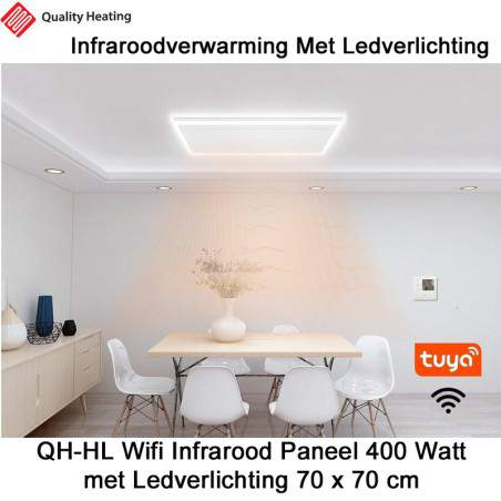 QH-HL Wifi Infraroodpaneel 400 Watt met ledverlichting en thermostaat, 65 x 63cm