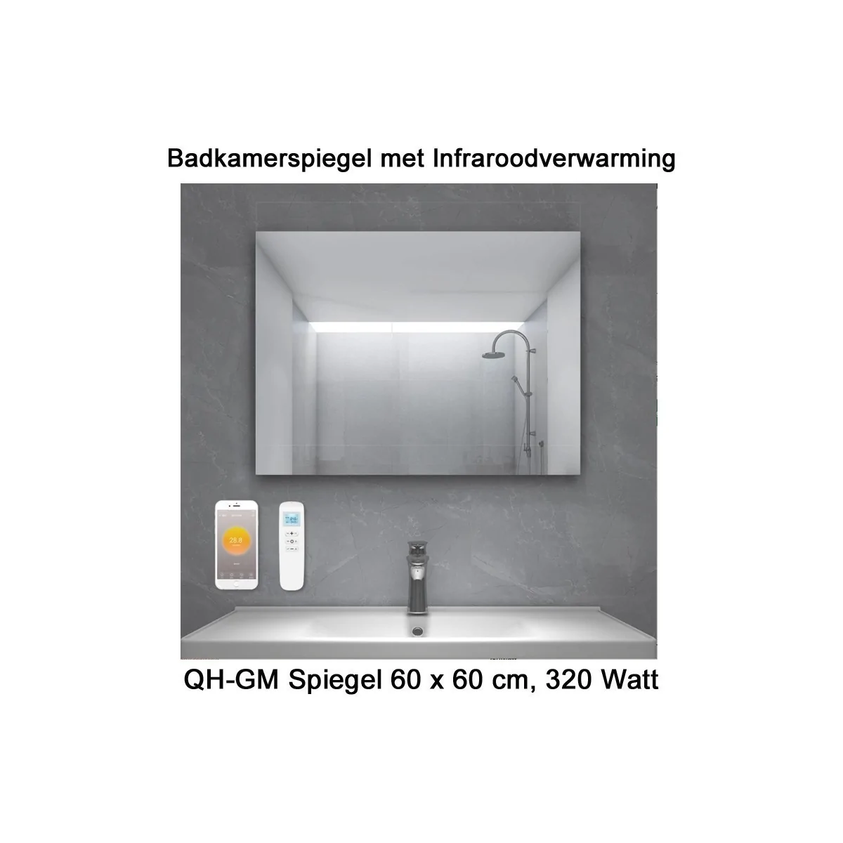 QH-GM Spiegel infrarood verwarming 60 x 60 cm 320 Watt|Luchtreinigeronline