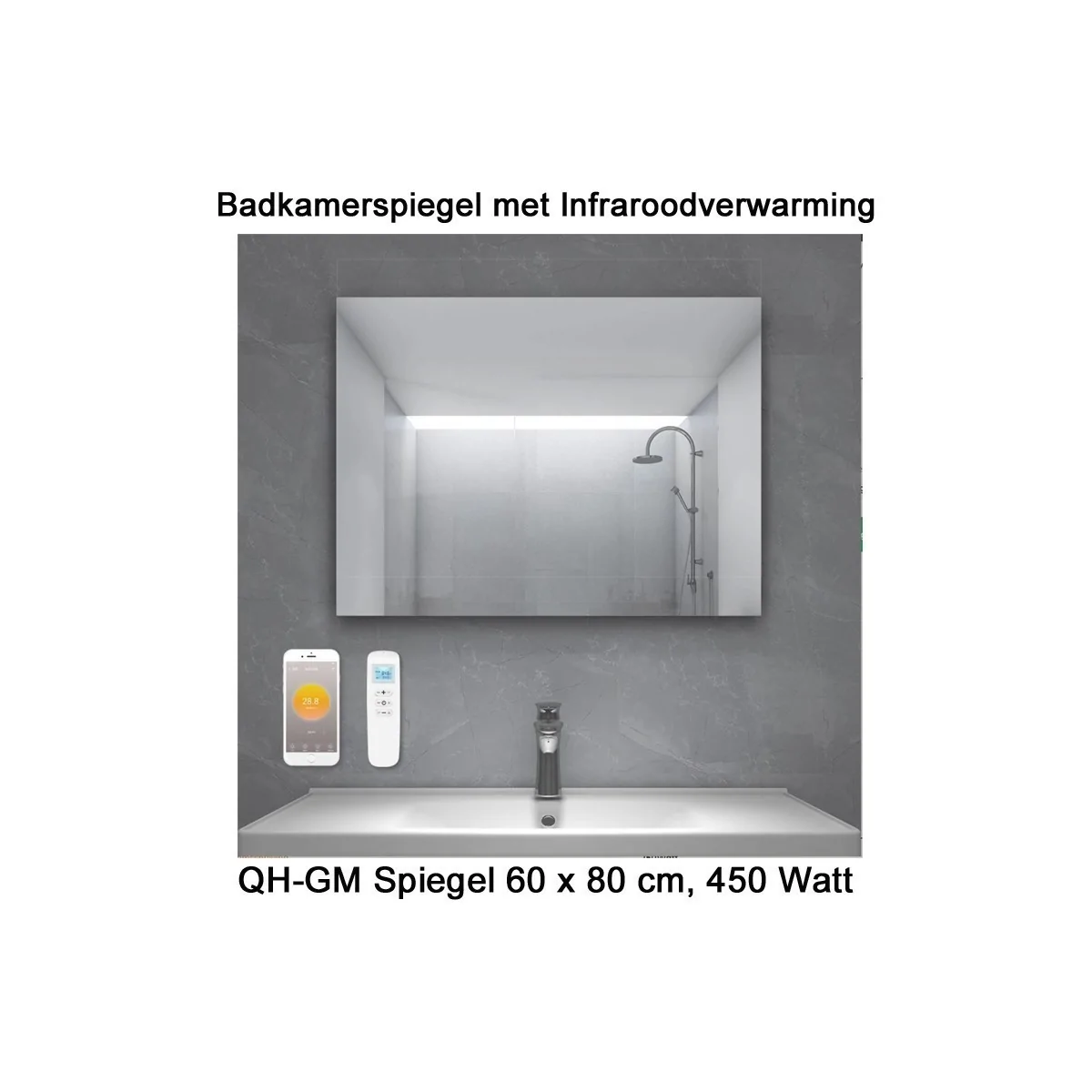 QH-GM Spiegel infrarood verwarming 60 x 80 cm 450 Watt|Luchtreinigeronline