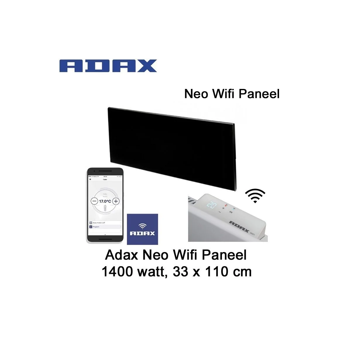 Adax Neo Wifi H14 Zwart Paneel 1400 Watt 33 x 109 cm Ecodesign|Luchtreinigeronline