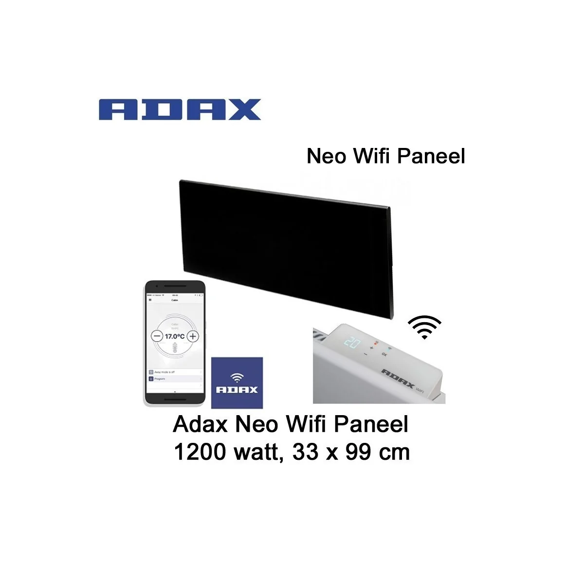 Adax Neo Wifi H12 Zwart Paneel 1200 Watt 33 x 98,4 cm Ecodesign|Luchtreinigeronline