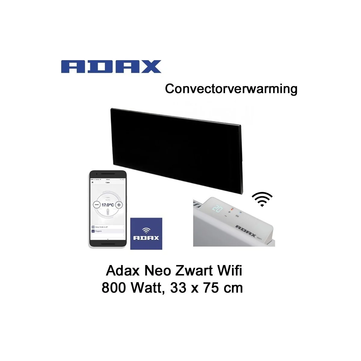 Adax Neo Wifi H08 Zwart Paneel 800 Watt 33 x 75 cm Ecodesign|Luchtreinigeronline