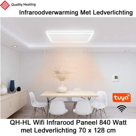 QH-HL Wifi Infraroodpaneel 840 Watt met ledverlichting en thermostaat, 63 x 128 cm