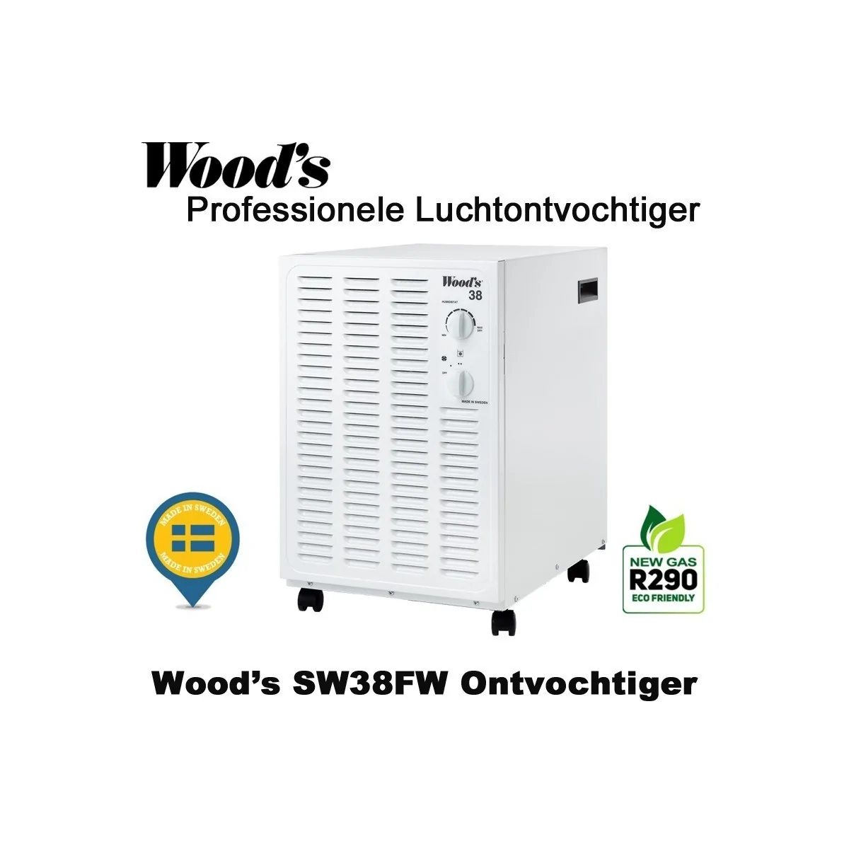 Woods SW38FW professionele luchtontvochtiger, kleur wit, 140 m²|Luchtreinigeronline