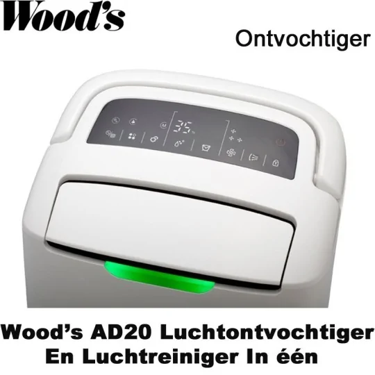 Woods AD20 ontvochtiger en luchtreiniger in één, tot 100m²|Luchtreinigeronline