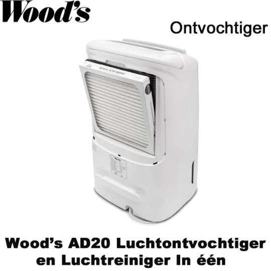 Woods AD20 ontvochtiger en luchtreiniger in één, tot 100m²|Luchtreinigeronline