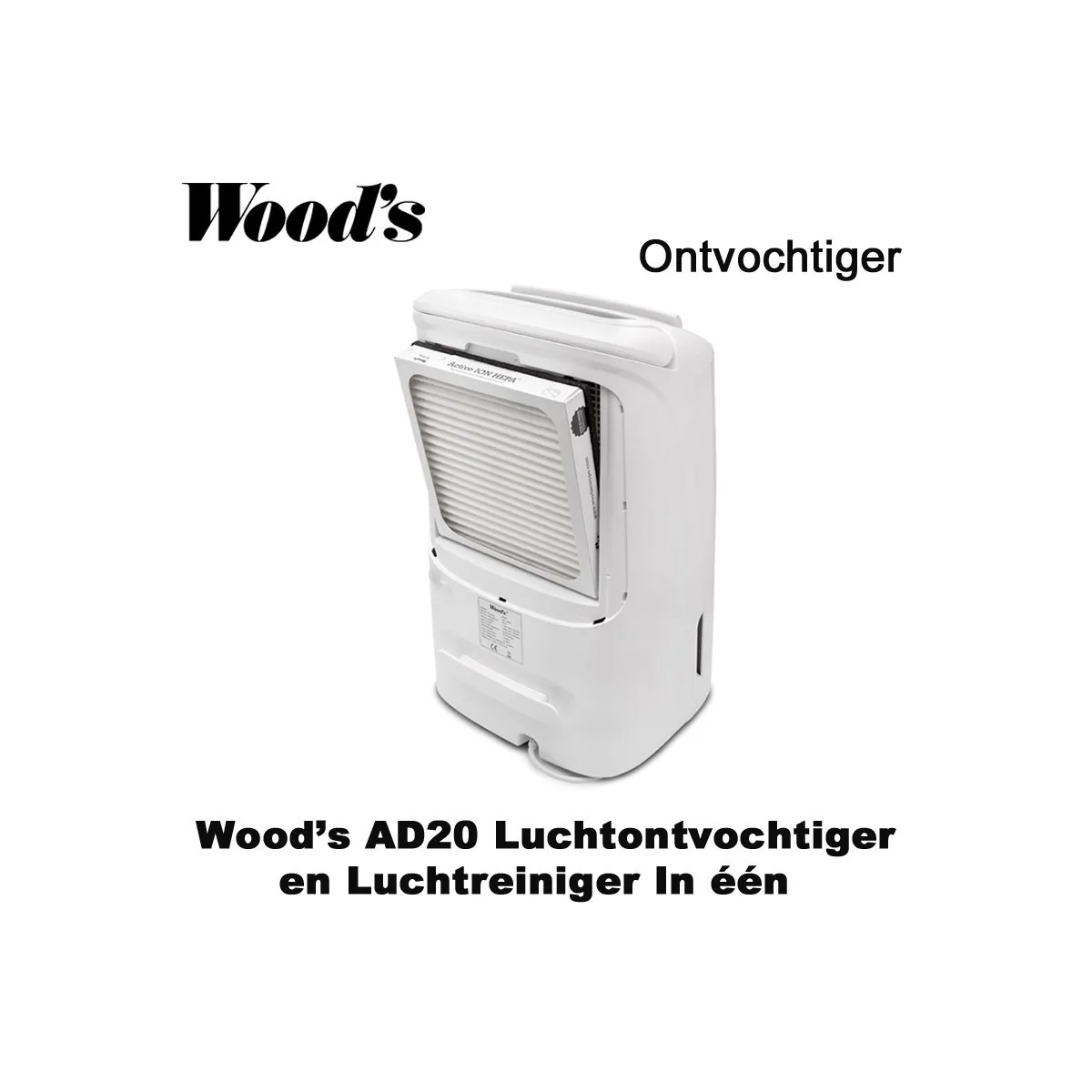 Woods AD20 ontvochtiger en luchtreiniger in één, tot 100m²|Luchtreinigeronline