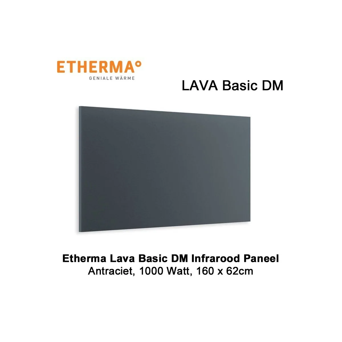 Etherma Lava Design Basic DM antraciet infrarood paneel 1000 Watt 160 x 62 cm|Luchtreinigeronline