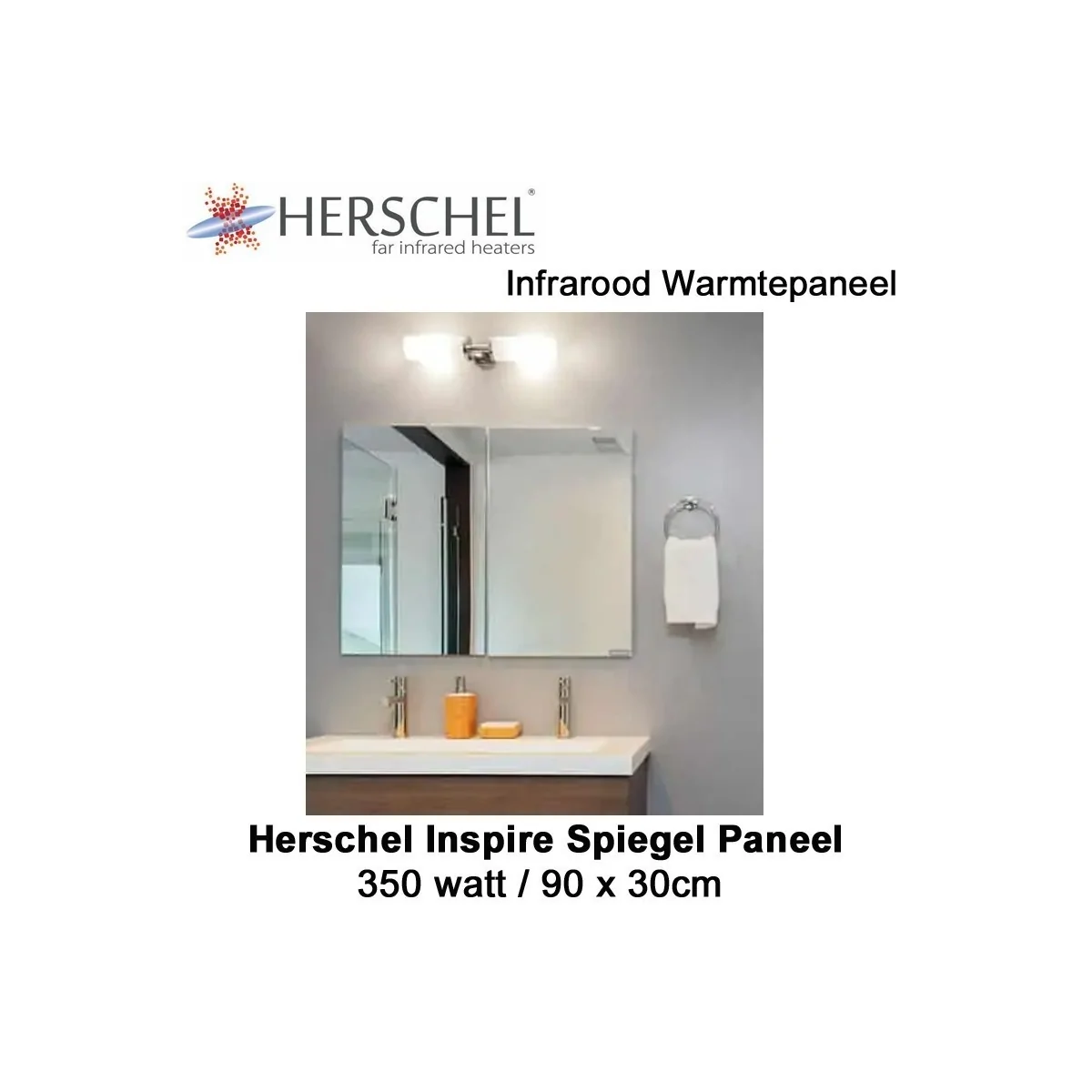 Herschel Inspire spiegel infrarood paneel 350 Watt, 90 x 30 cm|Luchtreinigeronline