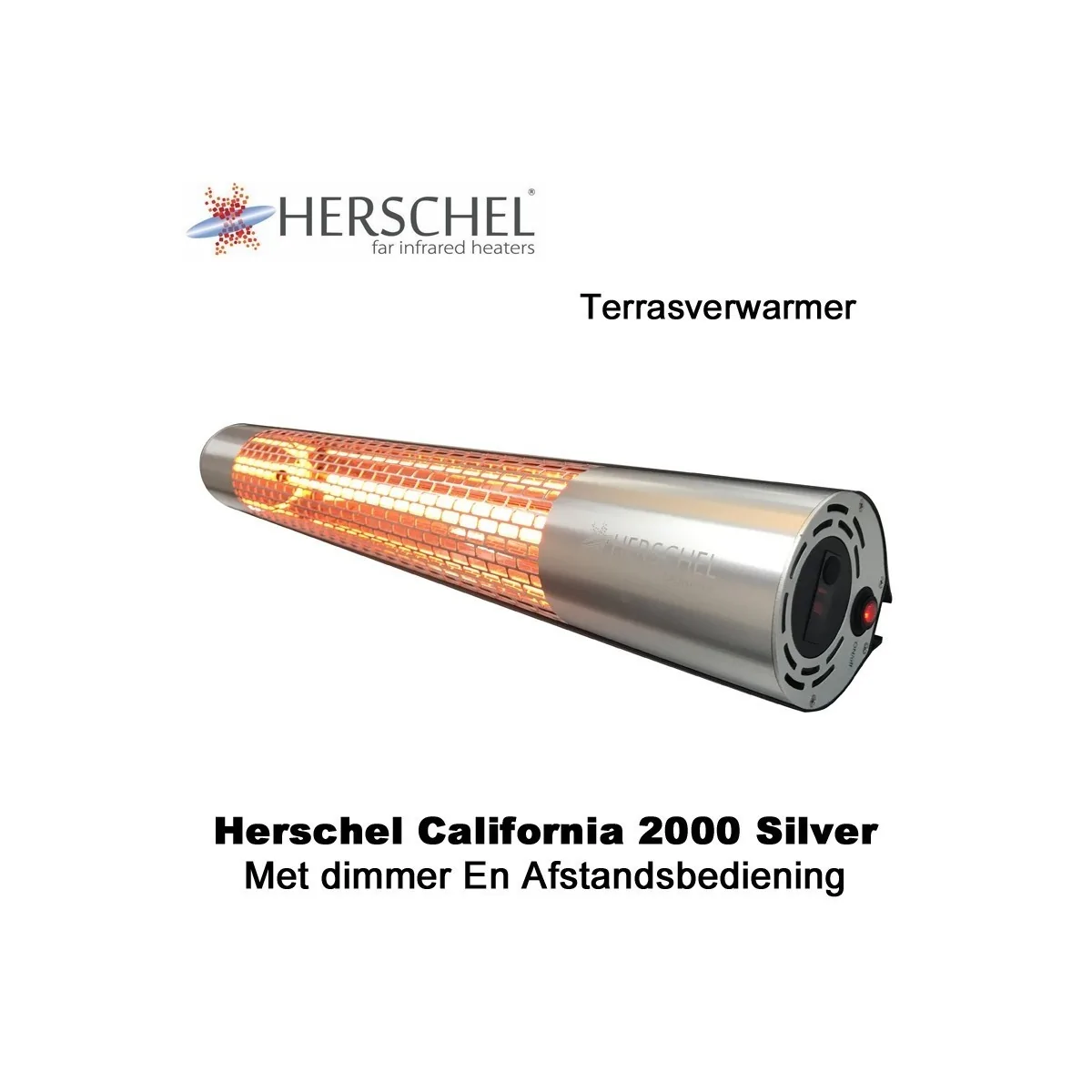 Herschel California 2000R-S terrasverwarmer silver met dimmer en afstandsbediening 2000 Watt|Luchtreinigeronline