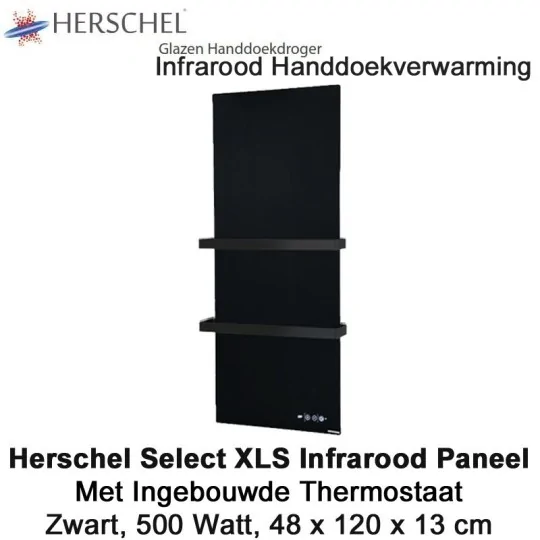 Herschel Select XLS Infrarood Handdoekverwarming zwart , 500 Watt, 48 x 120 cm|Luchtreinigeronline
