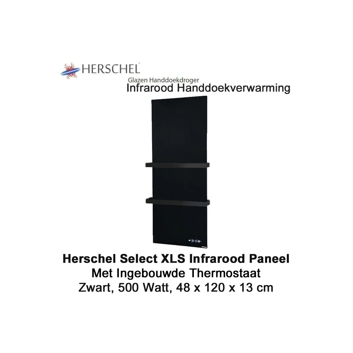 Herschel Select XLS Infrarood Handdoekverwarming zwart , 500 Watt, 48 x 120 cm|Luchtreinigeronline