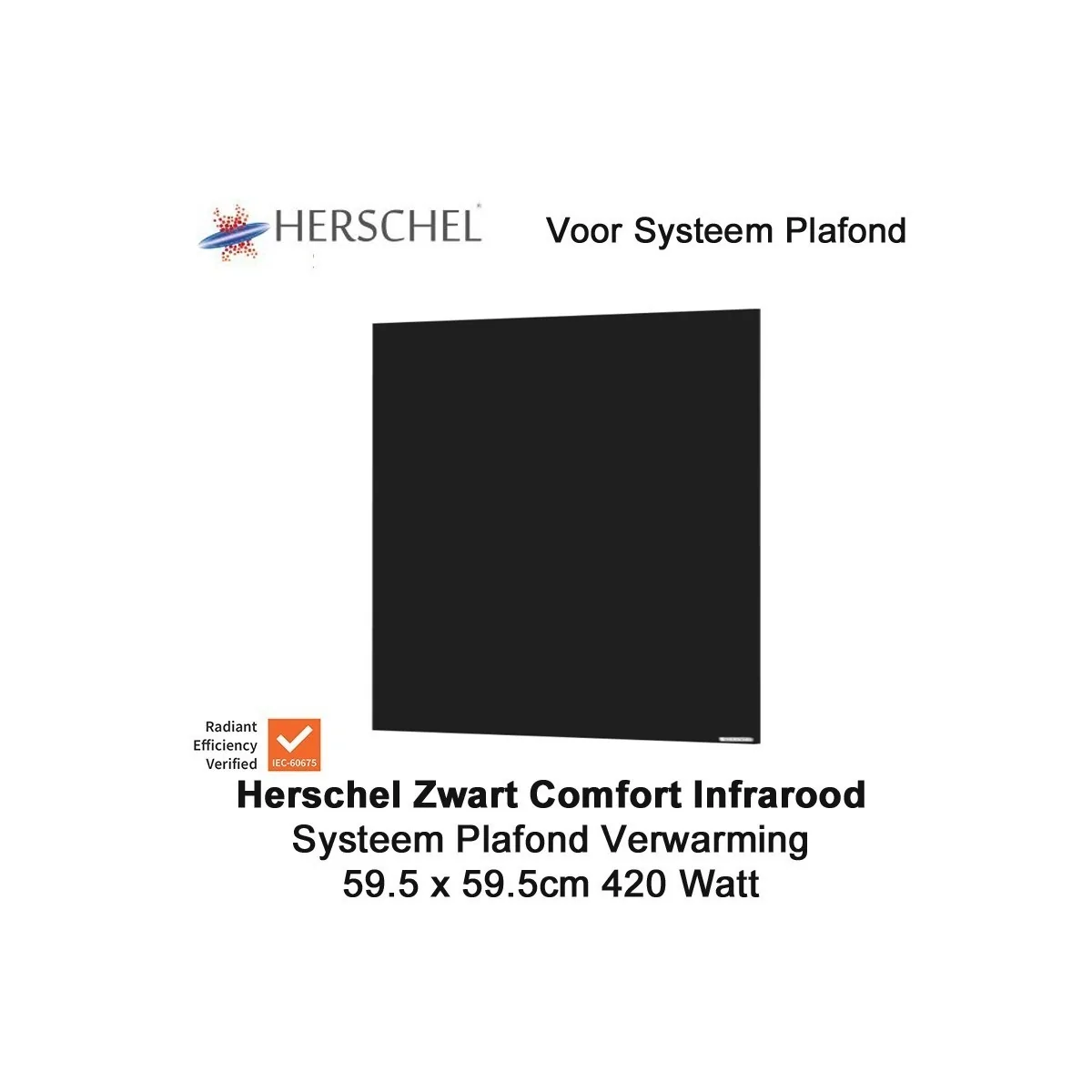 Herschel Comfort 420 Watt infrarood paneel zwart voor systeemplafond 59.5 x 59.5 cm|Luchtreinigeronline