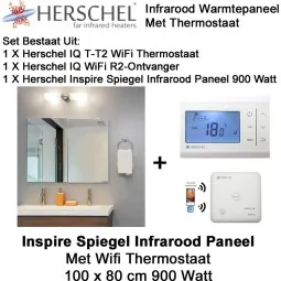 Herschel Inspire spiegel infrarood paneel met thermostaat, 900 Watt, 100 x 80 cm