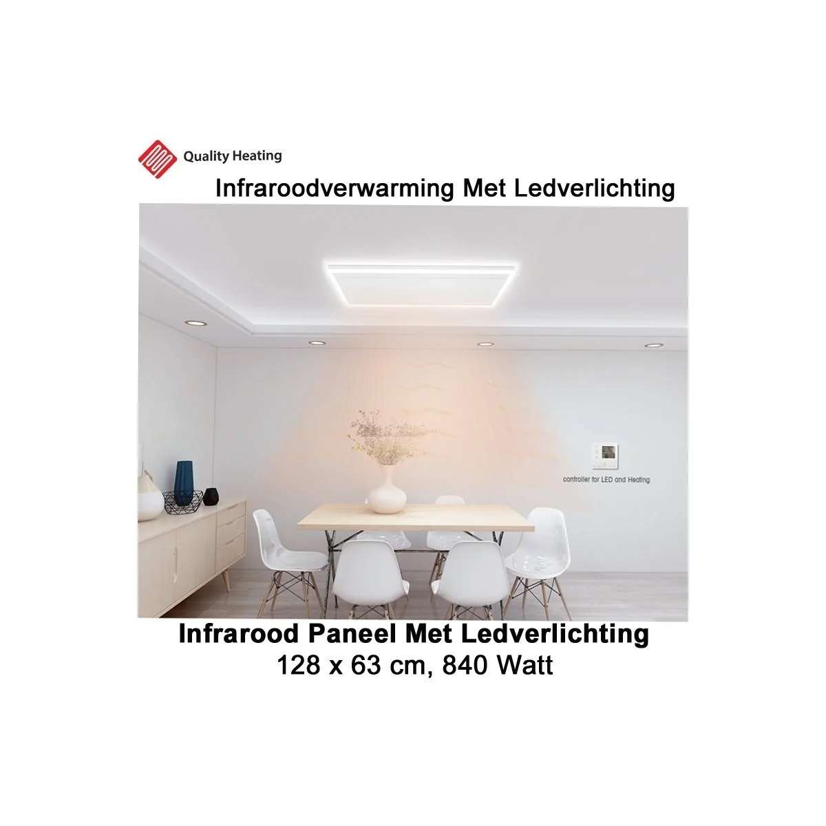QH-HL Infraroodpaneel 840 Watt met ledverlichting en thermostaat, 63 x 128 cm|Luchtreinigeronline