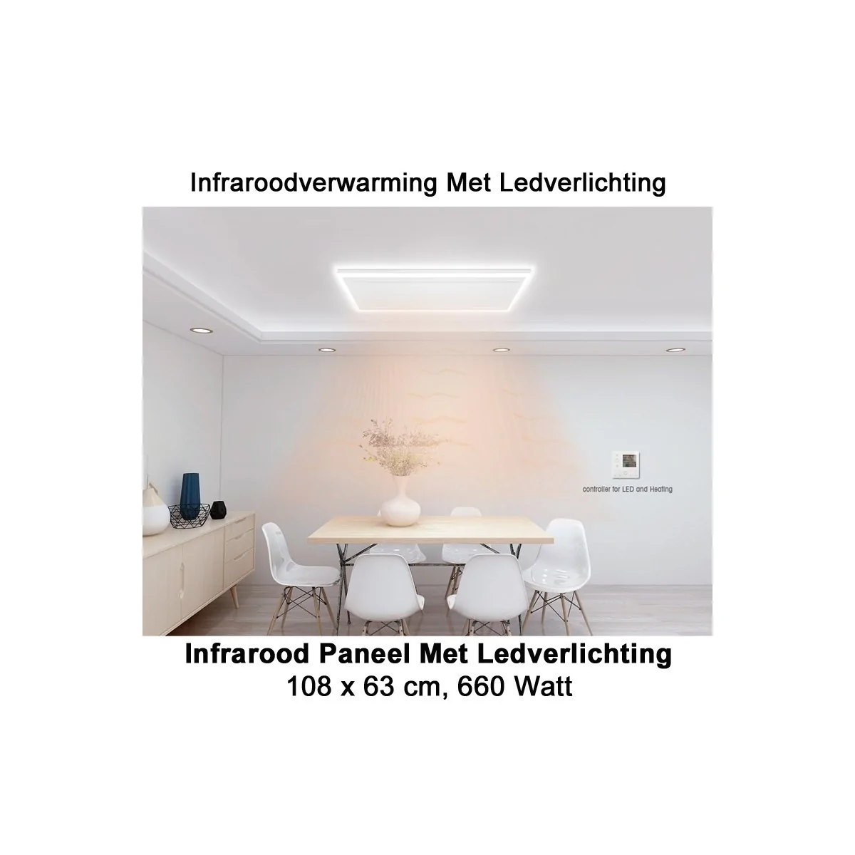QH-HL Infraroodpaneel 660 Watt met ledverlichting en thermostaat, 63 x 108 cm|Luchtreinigeronline