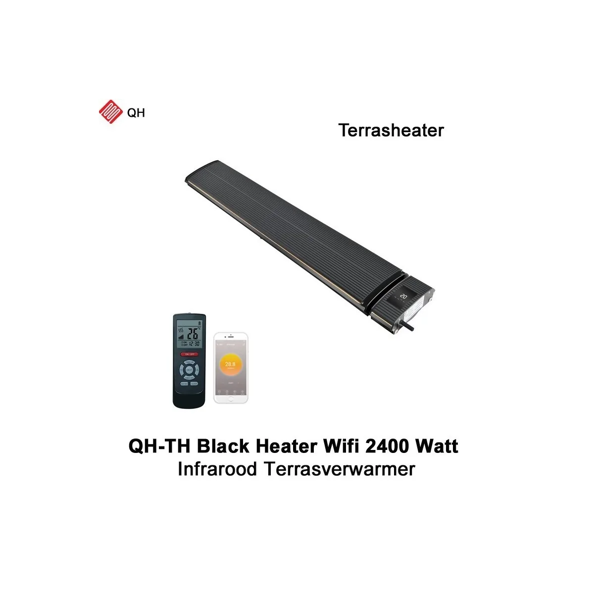 QH-TH Black Heater Wifi Infrarood Terrasverwarmer 2400 Watt|Luchtreinigeronline