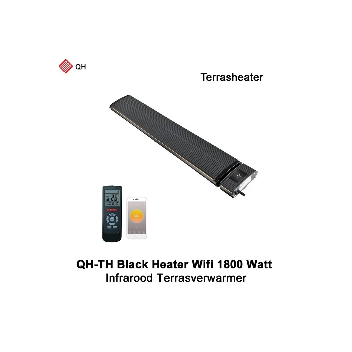 QH-TH Black Heater Wifi Infrarood Terrasverwarmer 1800 Watt|Luchtreinigeronline