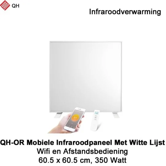 QH-OR Mobiel Infrarood paneel 350W met witte lijst, 60,5 x 60,5 cm QH-OR Mobiel Infrarood paneel 350W met witte lijst, 60,5 x 60,5 cm