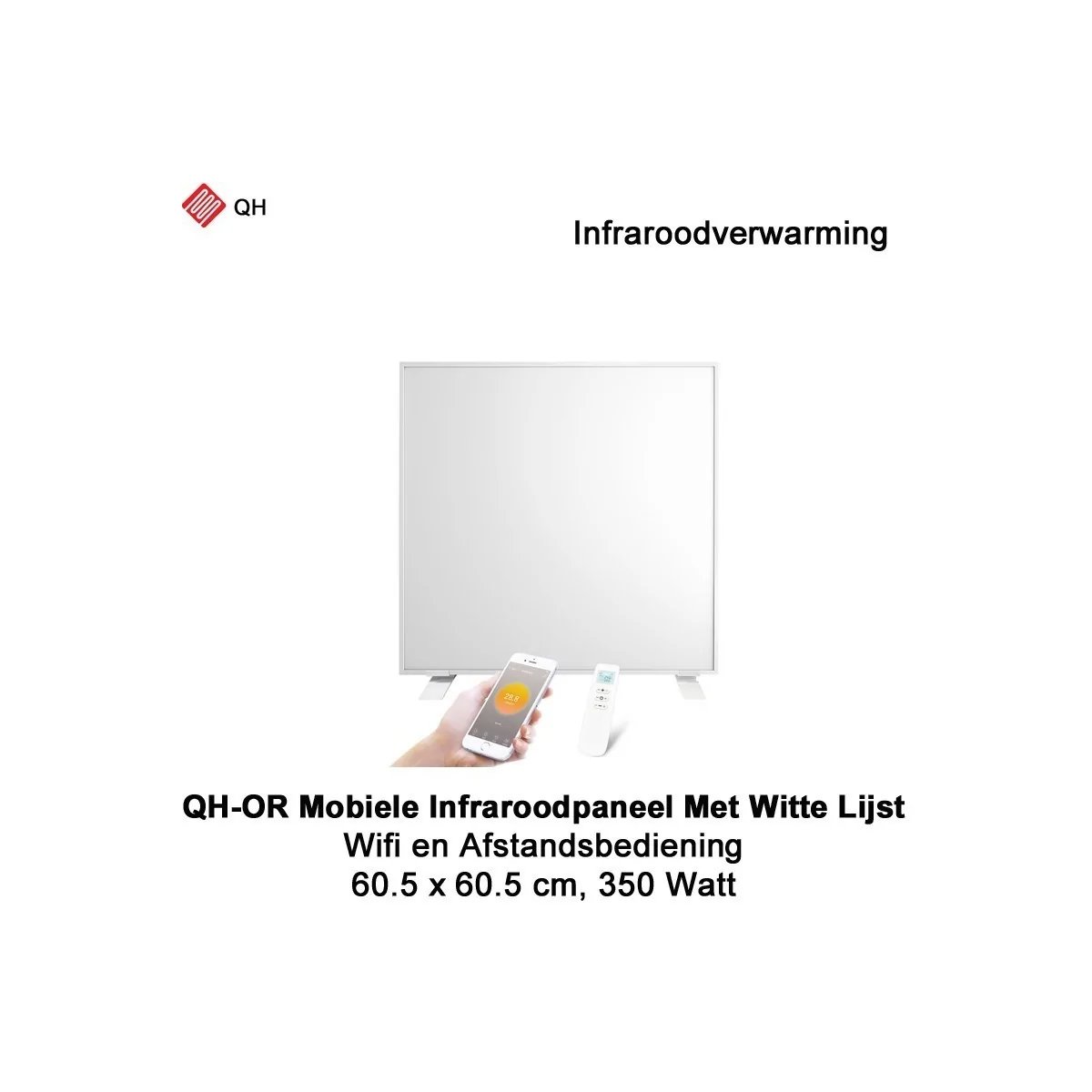 QH-OR Mobiel Infrarood paneel 350W met witte lijst, 60,5 x 60,5 cm|Luchtreinigeronline