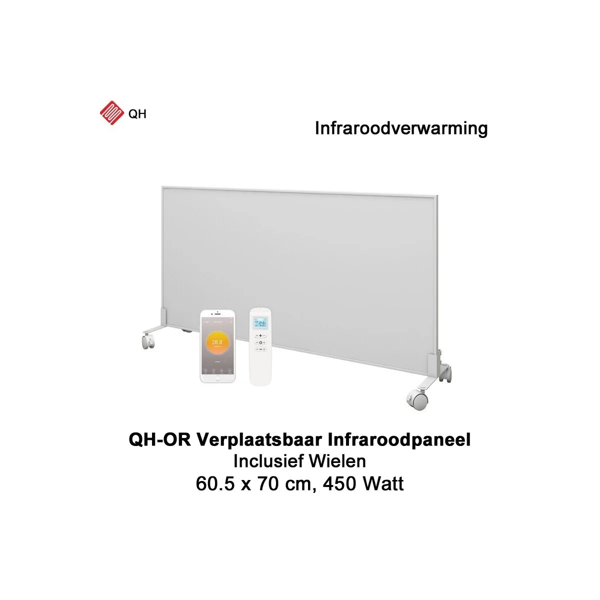 QH-OR Mobiel Infrarood paneel 450W met wieltjes, 60,5 x 70 cm|Luchtreinigeronline