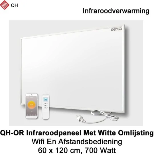QH-OR Mobiel Infrarood paneel 700W met witte lijst, 60,5 x 120,5 cm|Luchtreinigeronline